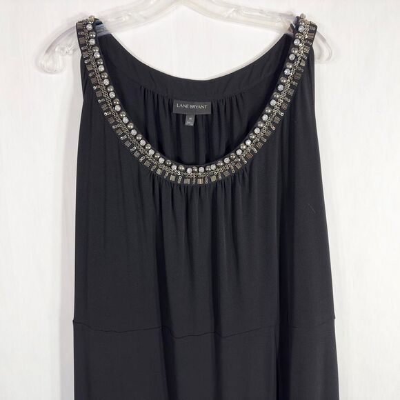 Lane Bryant Plus Size 28 Maxi Dress Black Beaded Rhinestones Stud Sleeveless 672 - Picture 3 of 10